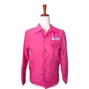 Comme‎ des Garcons Girl Pink Nylon Taffeta Coach Jacket Size S Ruffle Detail
